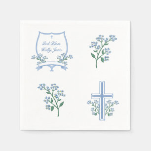 Serviette En Papier Baptême bleu clair Première communion Cimier flora