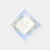 Serviette En Papier Baptême Bleu de verdure à l'aquarelle (Coin)