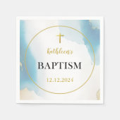 Serviette En Papier Baptême Bleu Élégant (Devant)