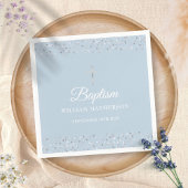 Serviette En Papier Baptême Bleu Élégant Baptême Coeurs Argent