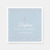 Serviette En Papier Baptême Bleu Élégant Baptême Coeurs Argent (Devant)