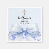 Serviette En Papier Baptême bleu noeud garçon floral (Devant)