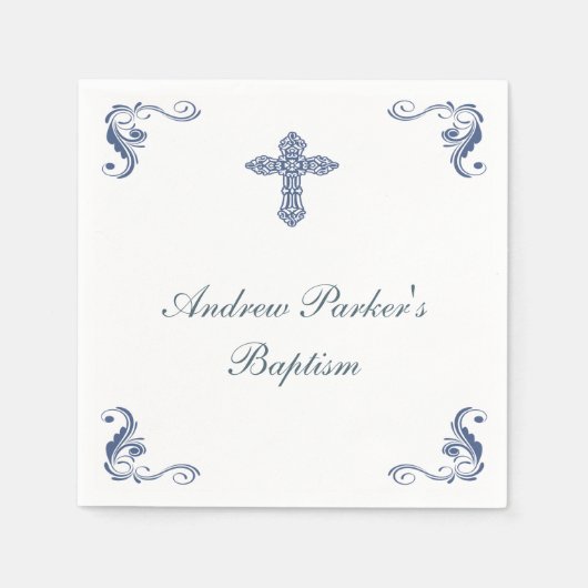 Serviette En Papier Baptême bleu personnalisé/serviettes de Baby showe (Devant)