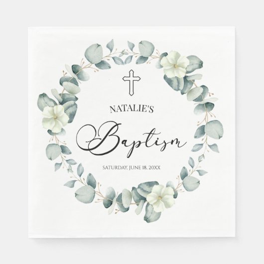 Serviette En Papier Baptême botanique Feuille d'Eucalyptus vert (Devant)