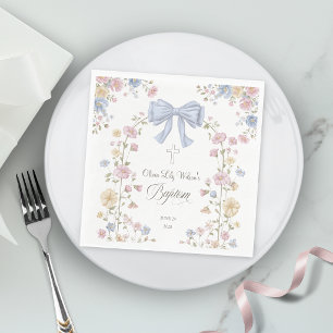 Serviette En Papier Baptême chrétien de fille Pastel Arc Fleur sauvage
