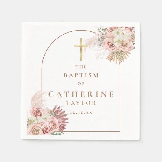 Serviette En Papier Baptême Christening Pampas Grass Floral (Devant)