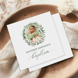 Serviette En Papier Baptême Christening Photo Rose Floral