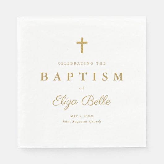 Serviette En Papier Baptême classique de Parties scintillant d'or (Devant)