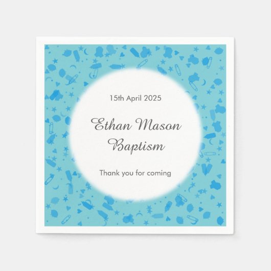 Serviette En Papier Baptême Confettis Bleu Bébé (Devant)