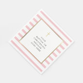 Serviette En Papier Baptême Croix Dorée Rayure Rose Message (Coin)