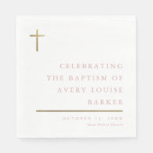 Serviette En Papier Baptême Croix Or Minimal Moderne (Devant)