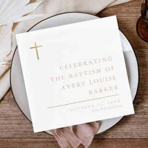 Serviette En Papier Baptême Croix Or Minimal Moderne