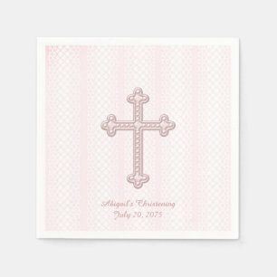 Serviette En Papier Baptême Croix Rose