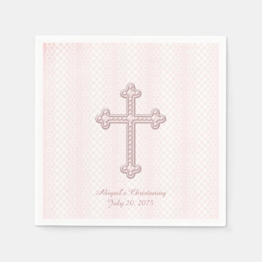 Serviette En Papier Baptême Croix Rose (Devant)