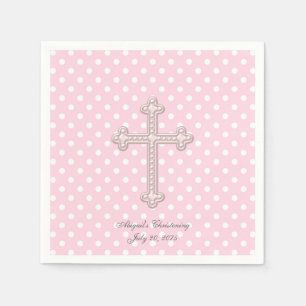 Serviette En Papier Baptême Croix Rose
