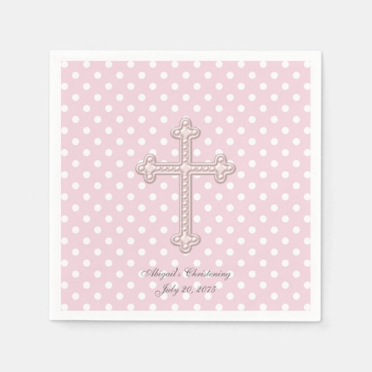 Serviette En Papier Baptême Croix Rose (Devant)
