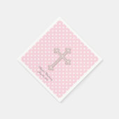 Serviette En Papier Baptême Croix Rose (Coin)