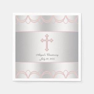 Serviette En Papier Baptême Croix Rose