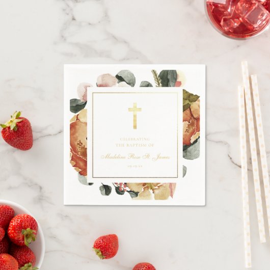 Serviette En Papier Baptême d'automne moderne doré (En situation)