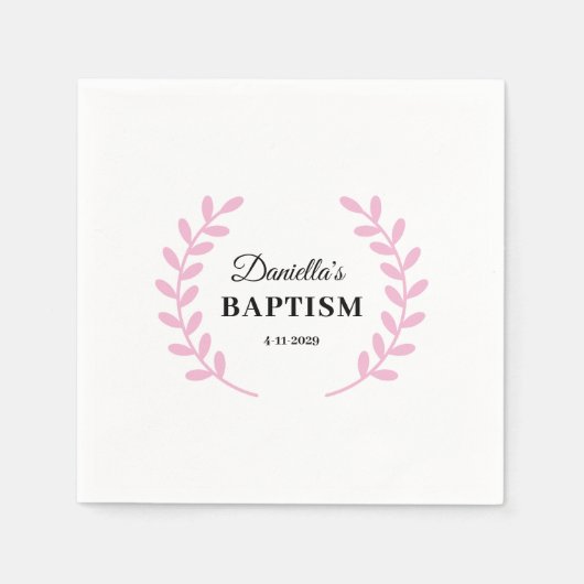 Serviette En Papier Baptême de Bébé Fille Rose (Devant)