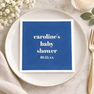 Serviette En Papier Baptême de bébé personnalisé moderne bleu cobalt g