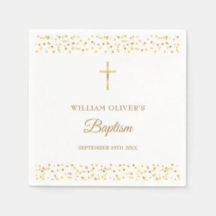 Serviette En Papier Baptême de cœurs dorés