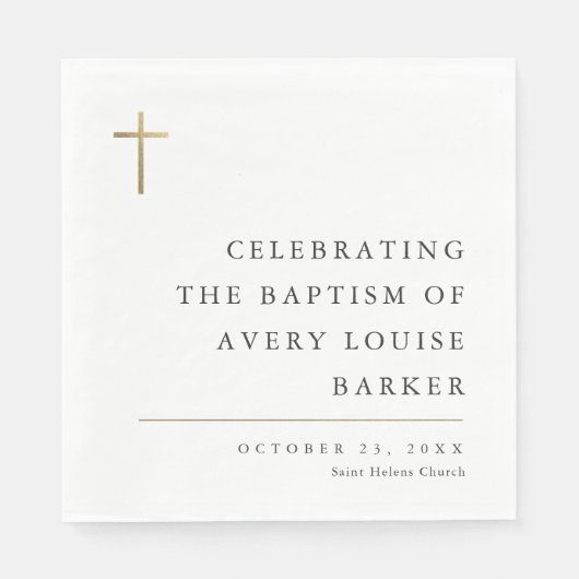 Serviette En Papier Baptême de Croix d'or minimal moderne (Devant)