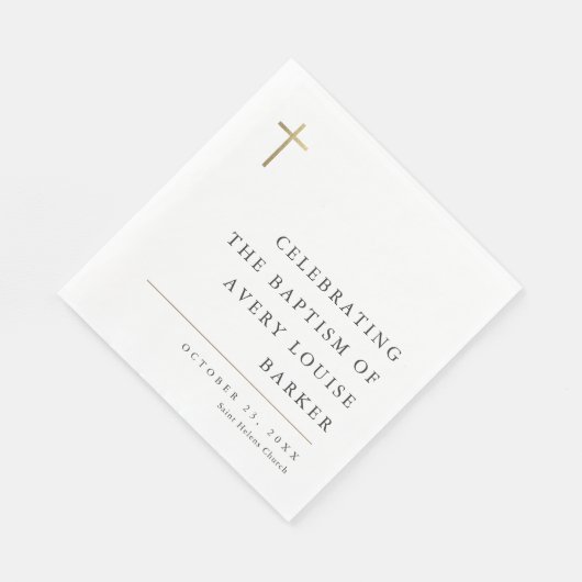 Serviette En Papier Baptême de Croix d'or minimal moderne (Coin)