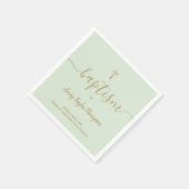 Serviette En Papier Baptême de croix d'or vert personnalisé élégant (Coin)