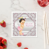 Serviette En Papier Baptême de fille ange rose (En situation)