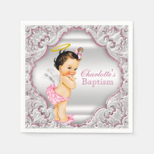 Serviette En Papier Baptême de fille ange rose
