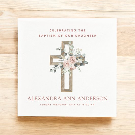 Serviette En Papier Baptême de fille Dusty Rose Christian