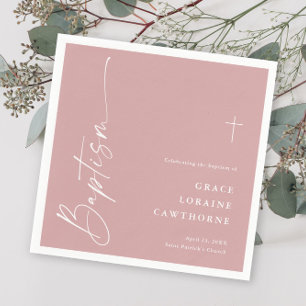 Serviette En Papier Baptême de filles rose poudré écriture élégante mo