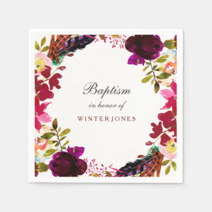 Serviette En Papier Baptême de fleurs pourpres de Bourgogne douce
