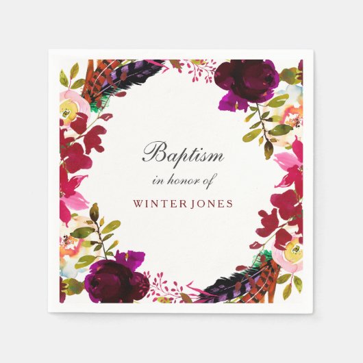 Serviette En Papier Baptême de fleurs pourpres de Bourgogne douce (Devant)