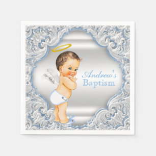 Serviette En Papier Baptême de garçon Ange Bleu