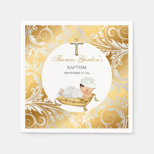 Serviette En Papier Baptême de garçon Bapteme Or Argent