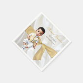 Serviette En Papier Baptême de garçon blanc et or (Coin)