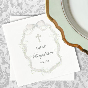 Serviette En Papier Baptême de l'haleine du bébé au ruban blanc
