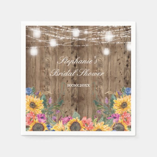 Serviette En Papier Baptême de mariage Bois de Grange & Tournesol (Devant)