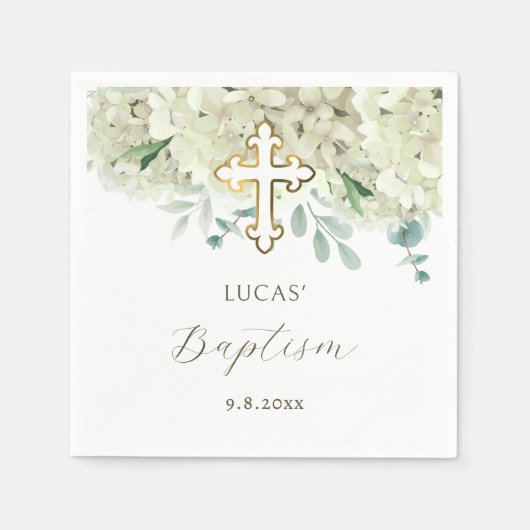 Serviette En Papier Baptême d'Hydrangée blanche (Devant)