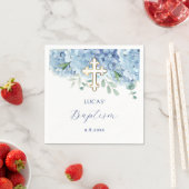 Serviette En Papier Baptême d'Hydrangée Bleue (En situation)