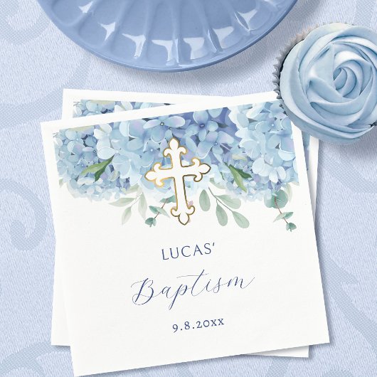 Serviette En Papier Baptême d'Hydrangée Bleue