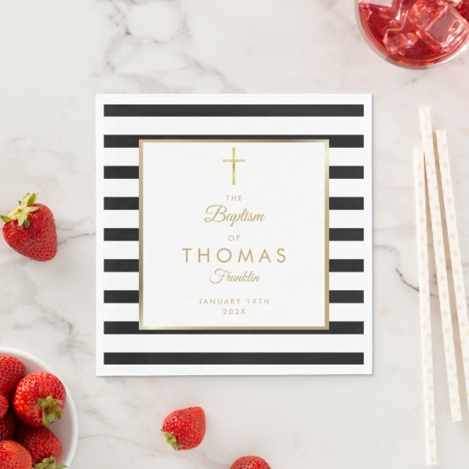 Serviette En Papier Baptême D'Or Et De Noir (En situation)