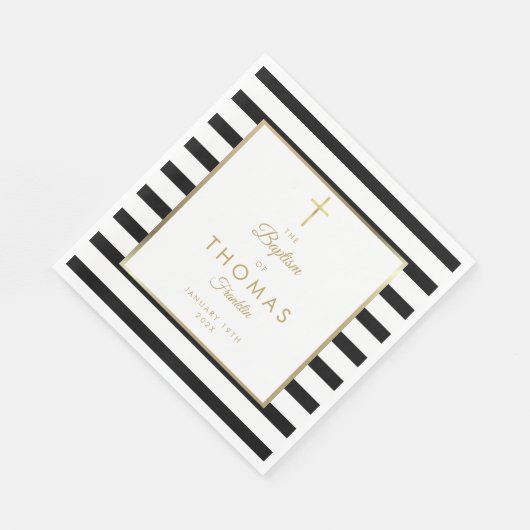 Serviette En Papier Baptême D'Or Et De Noir (Coin)