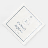 Serviette En Papier Baptême Dusty Bleu Monogramme Blanc Initiales Élég (Coin)