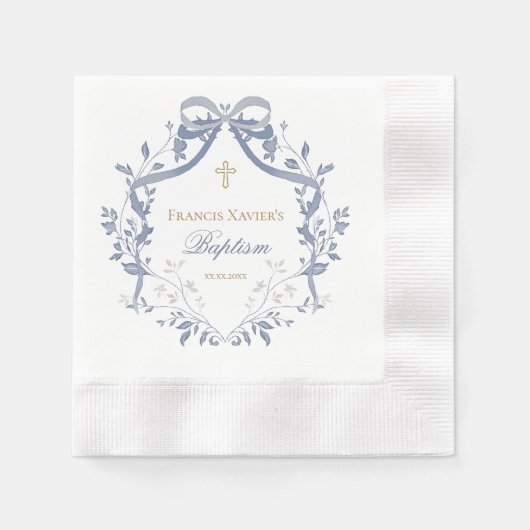 Serviette En Papier Baptême élégant arc bleu (Devant)