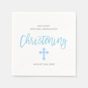 Serviette En Papier BAPTÊME en pastel personnalisé de croix de garç