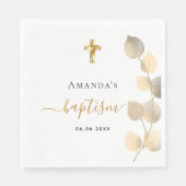 Serviette En Papier Baptême eucalyptus nom doré (Devant)