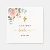 Serviette En Papier Baptême eucalyptus rose floral fille rose or (Devant)